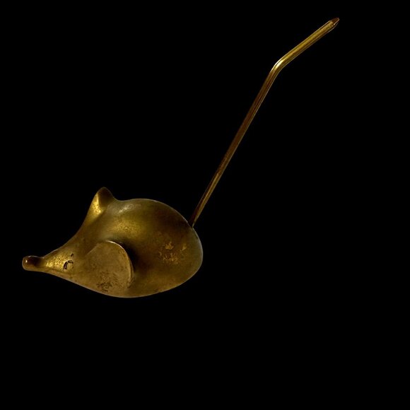 Vintage Miniature 4 Inch Brass Mouse Figurine Receipts Paperweight Collectible - Picture 1 of 5